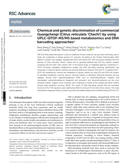 (Citrus Reticulata 'Chachi') by Using UPLC-QTOF-MS/MS Based Me