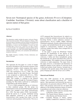 Seven New Neotropical Species of the Genus Ardistomis PUTZEYS