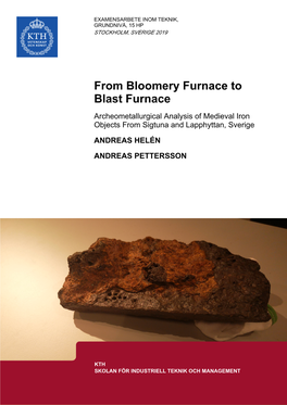 From Bloomery Furnace to Blast Furnace Archeometallurgical Analysis of Medieval Iron Objects from Sigtuna and Lapphyttan, Sverige