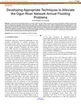 Developing Appropriate Techniques to Alleviate the Ogun River Network Annual Flooding Problems S.O.OYEGOKE, A.O