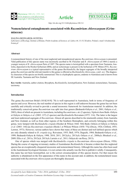 Nomenclatural Entanglements Associated with Racomitrium Chlorocarpum (Grimmiaceae)