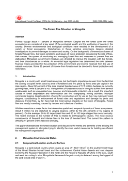 The Forest Fire Situation in Mongolia