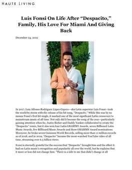 Luis Fonsi on Life After “Despacito,” Family, His Love for Miami and Giving Back