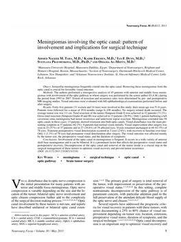 Meningiomas Involving the Optic Canal: Pattern of Involvement and Implications for Surgical Technique