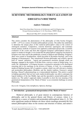 Scientific Methodology for Evaluation of Eriugena's Doctrine