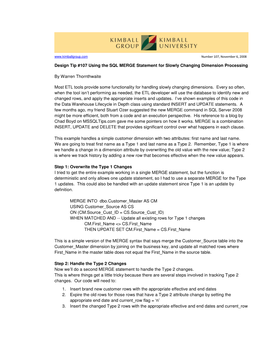 Design Tip #107 Using the SQL MERGE Statement for Slowly Changing Dimension Processing