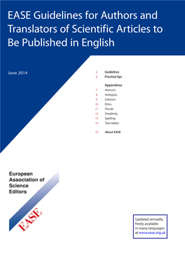 EASE Guidelines for Authors and Translators of Scientific Articles to Be Published in English, June 2014