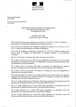 Arrêté Préfectoral Portant Approbation Du Classement Sonore Des Infrastructures De Transport Routiers Du Département De L