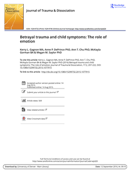 Betrayal Trauma and Child Symptoms: the Role of Emotion