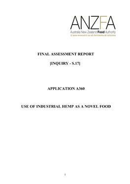 Application A360 Use of Industrial Hemp As a Novel Food