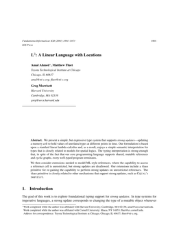 L3: a Linear Language with Locations 1. Introduction