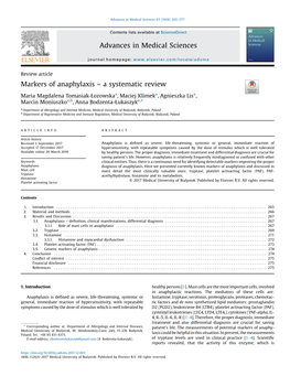 Markers of Anaphylaxis – a Systematic Review