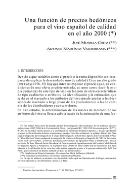 Una Función De Precios Hedónicos Para El Vino Español De Calidad En El Año 2000 (*)