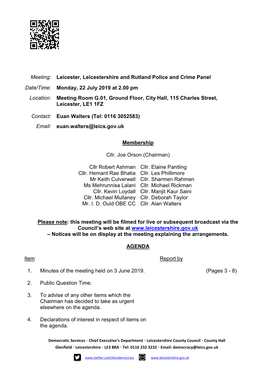 Agenda Document for Leicester, Leicestershire and Rutland Police
