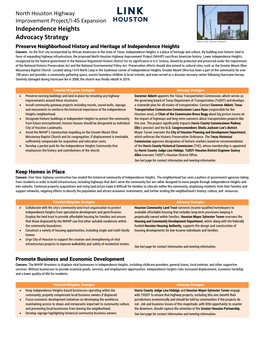 Independence Heights Advocacy Strategy Photo Credit: Houston Chronicle Preserve Neighborhood History and Heritage of Independence Heights Concern