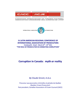 Corruption in Canada: Myth Or Reality