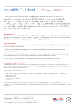 Vasculitis Factsheet Dr Laurence Knott Dr David Kluth