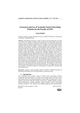 Awareness and Use of Academic Social Networking Websites by the Faculty of CIIT