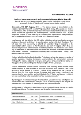 Horizon Launches Second Major Consultation on Wylfa Newydd