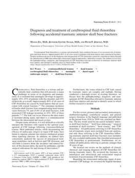 Diagnosis and Treatment of Cerebrospinal Fluid Rhinorrhea Following Accidental Traumatic Anterior Skull Base Fractures