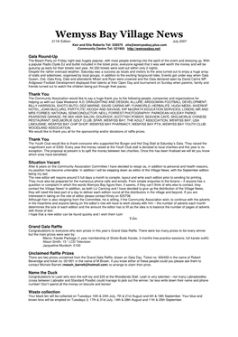 Wemyss Bay Village News 211Th Edition July 2007 Ken and Eila Roberts Tel: 529375 Eila@Wemyssbay.Plus.Com Community Centre Tel: 521955