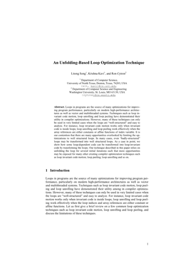 An Unfolding-Based Loop Optimization Technique