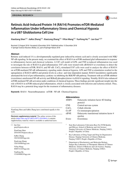 (RAI14) Promotes Mtor-Mediated Inflammation Under Inflammatory Stress and Chemical Hypoxia in a U87 Glioblastoma Cell Line