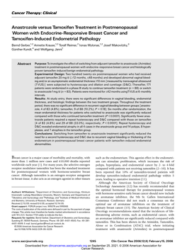 Anastrozole Versus Tamoxifen Treatment in Postmenopausal