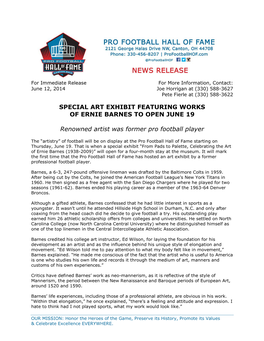 Special Art Exhibit Featuring Works of Ernie Barnes to Open June 19