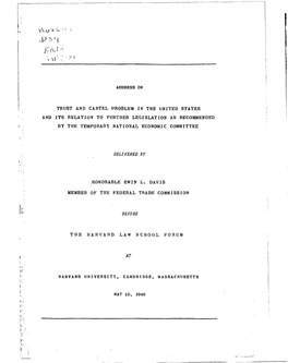 Address on Trust and Cartel Problem in the United States