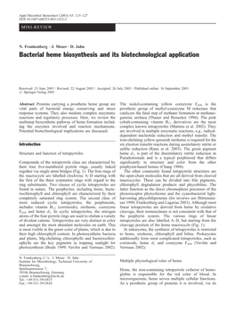 Bacterial Heme Biosynthesis and Its Biotechnological Application