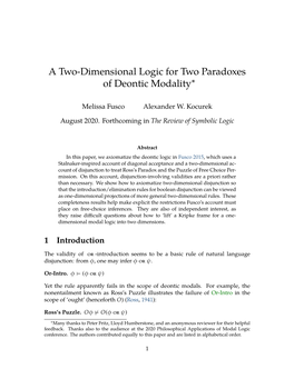 A Two-Dimensional Logic for Two Paradoxes of Deontic Modality∗