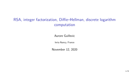 RSA, Integer Factorization, Diffie–Hellman, Discrete Logarithm
