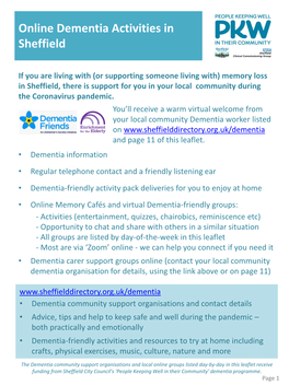 Online Dementia Activities in Sheffield