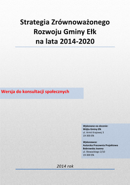 Strategia Zrównoważonego Rozwoju Gminy Ełk Na Lata 2014-2020