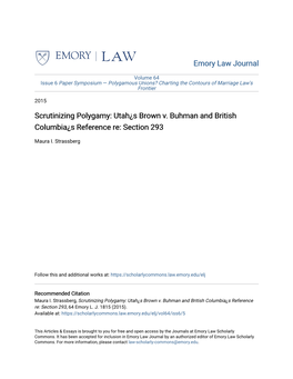 Scrutinizing Polygamy: Utah¿S Brown V