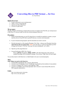 Converting Files to PDF Format ... for Free By: Tony Silveira