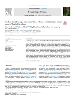 The Loss of Β Adrenergic Receptor Mediated Release Potentiation in a Mouse Model of Fragile X Syndrome T