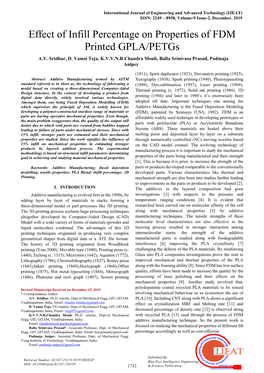 Effect of Infill Percentage on Properties of FDM Printed GPLA/Petgs A.V