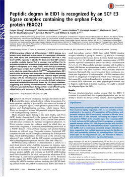 Peptidic Degron in EID1 Is Recognized by an SCF E3 Ligase Complex Containing the Orphan F-Box Protein FBXO21