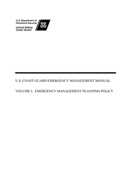 Us Coast Guard Emergency Management Manual, Volume I