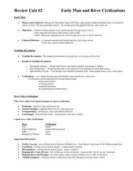 Review Unit #2 Early Man and River Civilizations