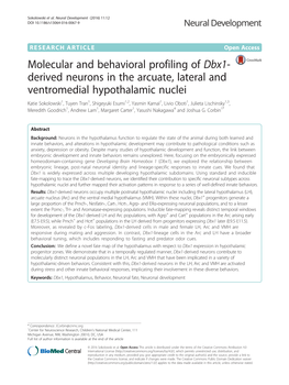 Molecular and Behavioral Profiling of Dbx1-Derived Neurons in The