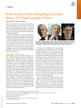 Profile of James Peebles, Michel Mayor, and Didier Queloz: 2019 Nobel Laureates in Physics