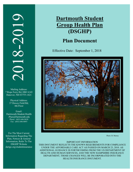 Dartmouth Student Group Health Plan (DSGHP), 9/1/2018 Page 1 of 64