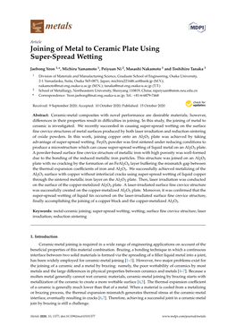 Joining of Metal to Ceramic Plate Using Super-Spread Wetting