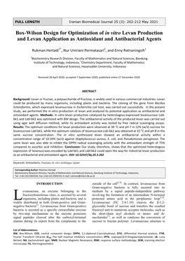 Box-Wilson Design for Optimization of in Vitro Levan Production and Levan Application As Antioxidant and Antibacterial Agents