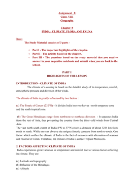 CLIMATE, FLORA and FAUNA Note: the Study Material Consists of 3 Parts