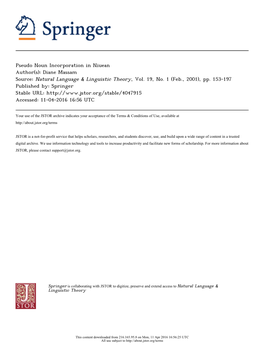 Pseudo Noun Incorporation in Niuean Author(S): Diane Massam Source: Natural Language & Linguistic Theory, Vol