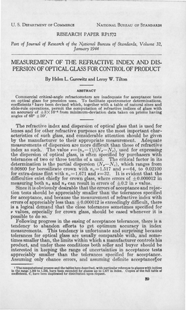 Measurement of the Refractive Index and Dispersion of Optical Glass For